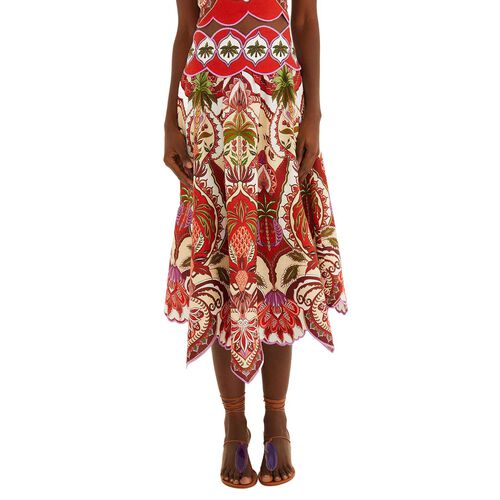 FARM Rio Odara Red Scallops Midi Skirt